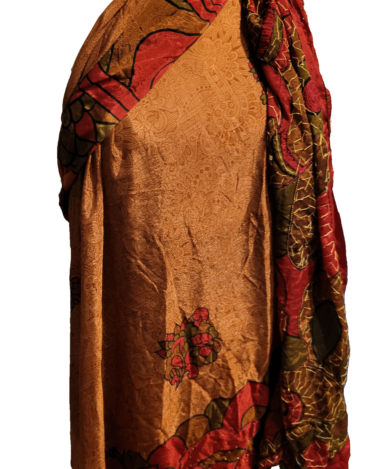Gorgeous Sari Silk with Embroidery Rust Red 240″ by 46″