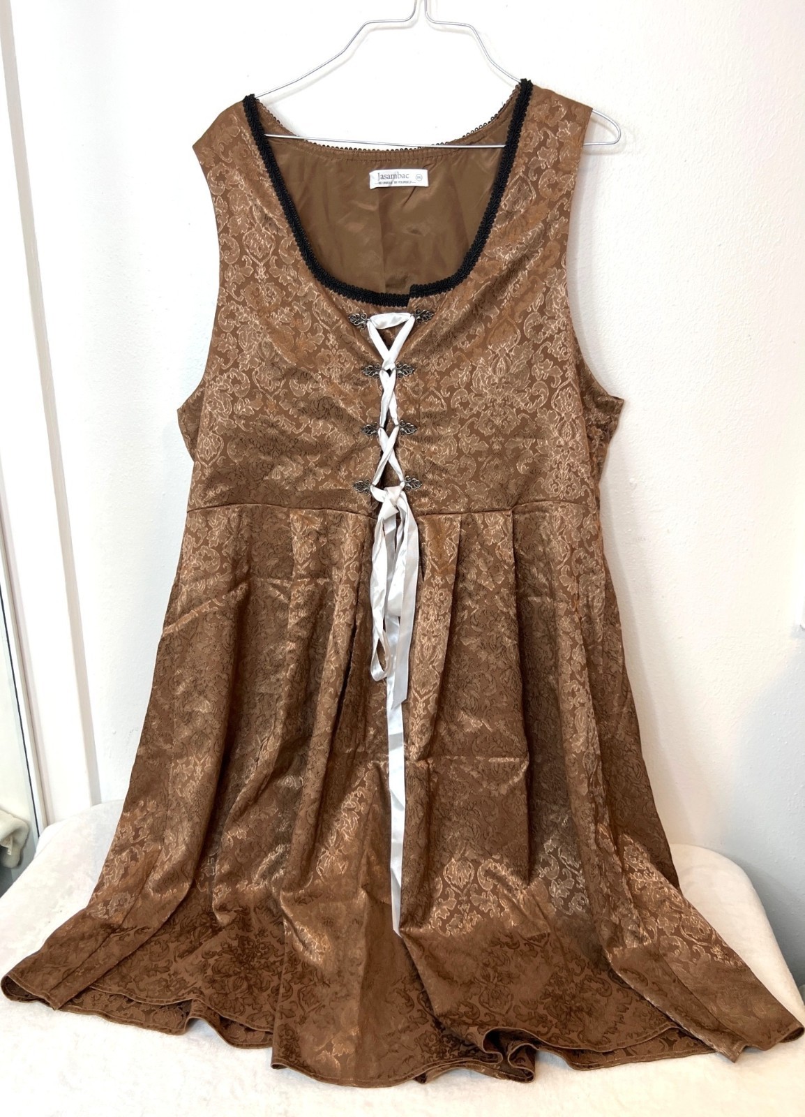 Jasambac 2XL Renaissance Faire Corset Lace-Up Jacquard Dress Brown Plus Size