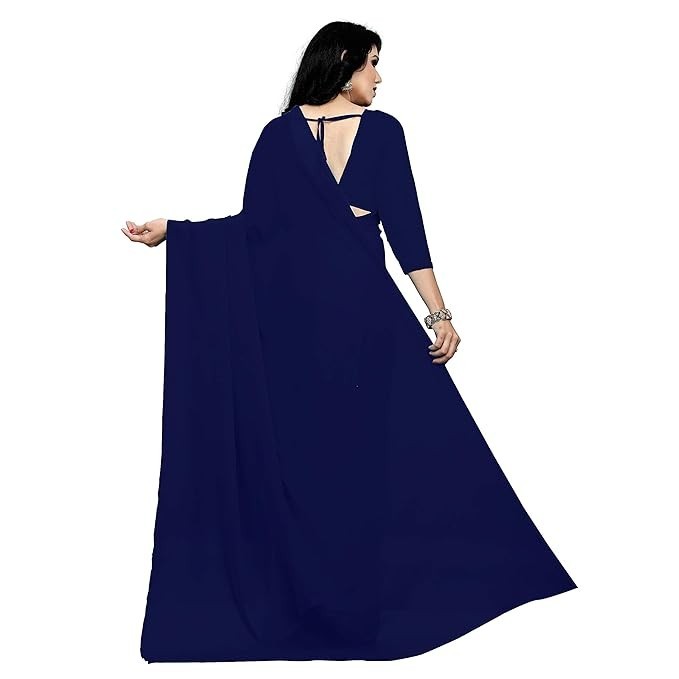Sidhidata Women’s Georgette Saree With Unstitched Blouse Piece Navy Blue 1 Pcs