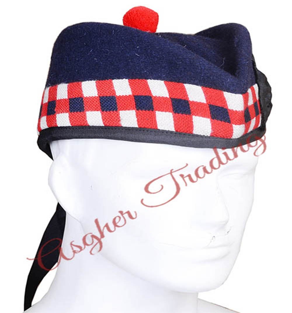 Scottish Military Traditional Kilt Cap – 100% Wool Handmade Glengarry Diced Hats