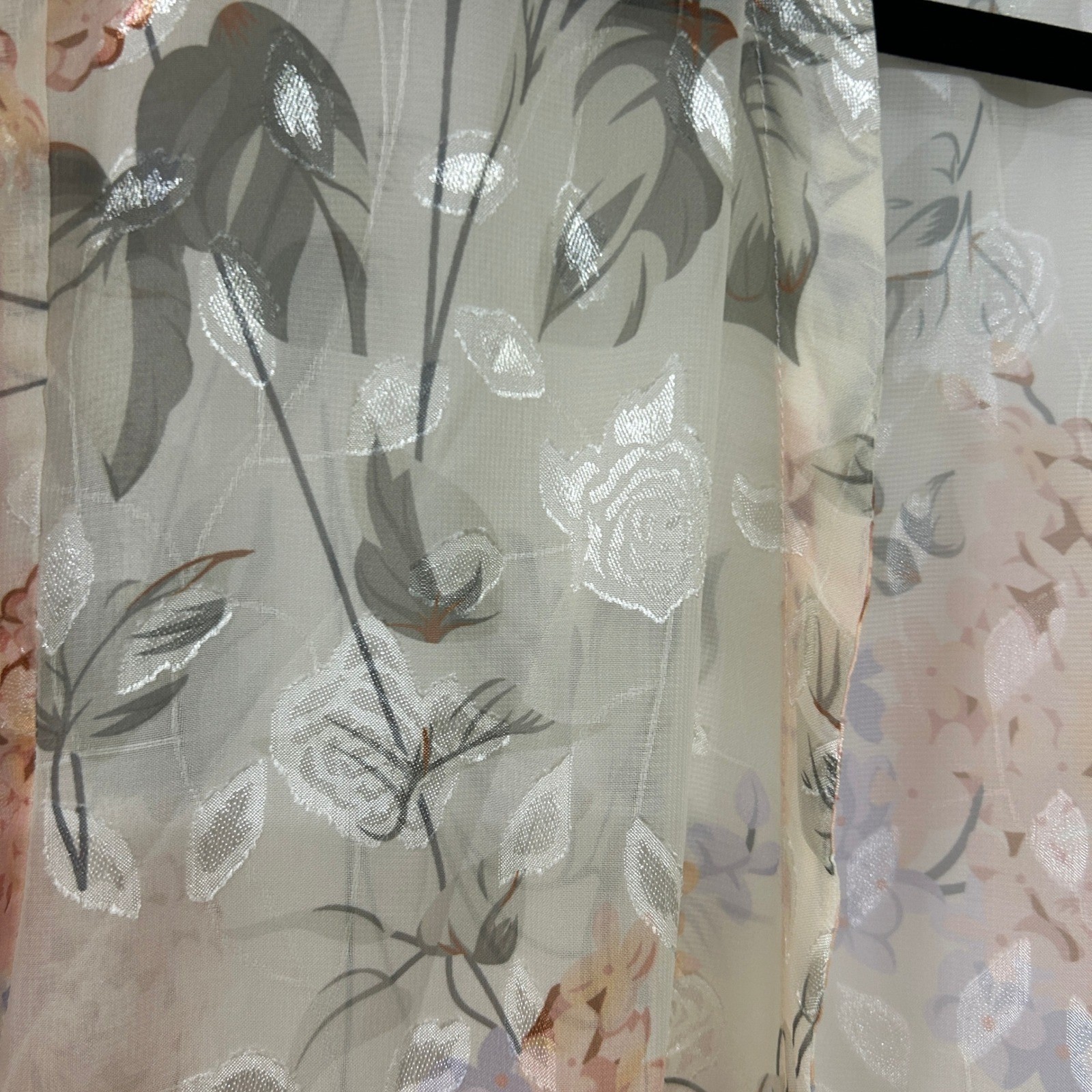 Floral Sheer Kimono Duster Cardigan M Romantic Boho Layering Open Front Longline