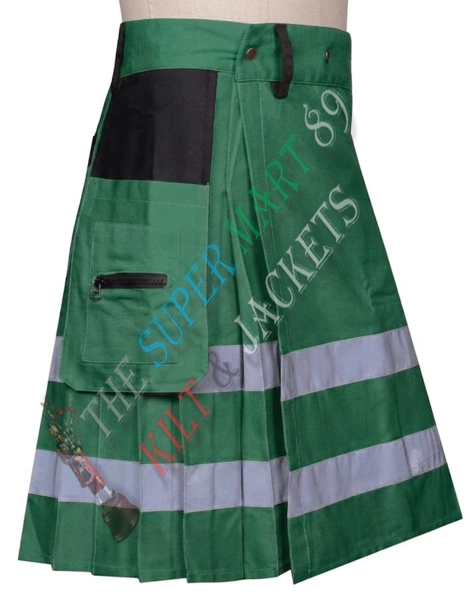 Scottish Men’s Fire fighter Utility Kilt Cotton Kilts Two Side Cargo Pockets