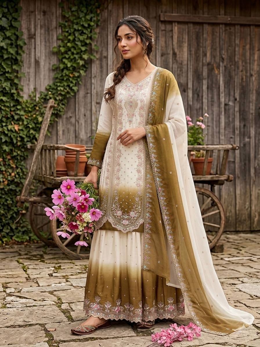 Indian Ethnic Wear Star Georgette Kurta Palazzo With Dupatta For Women