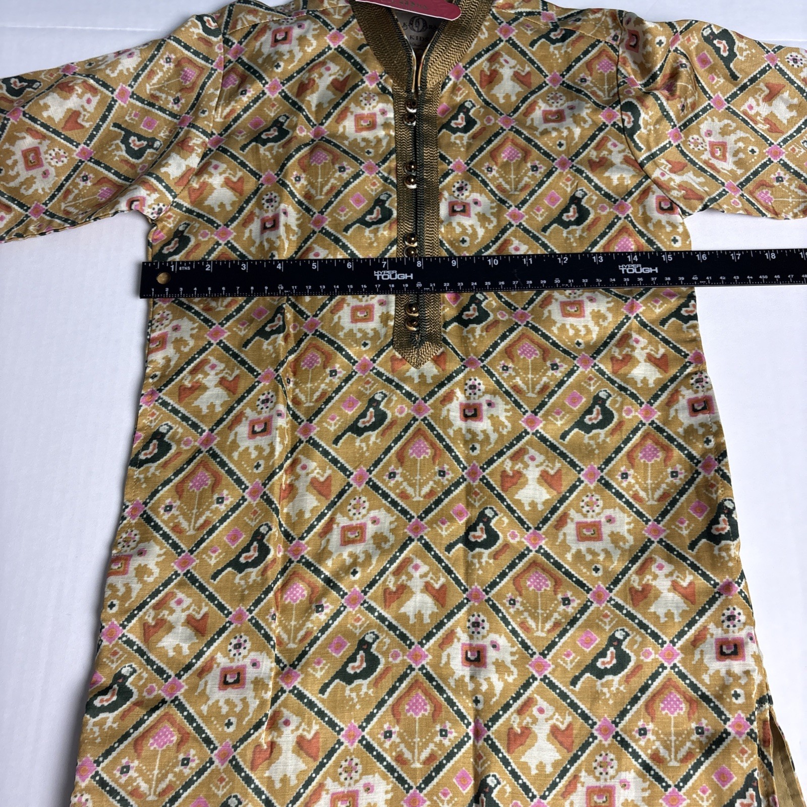 Kora Kids by Nilesh Mitesh Size 8 Kurta Dress New Tag Long Sleeve Button Gold