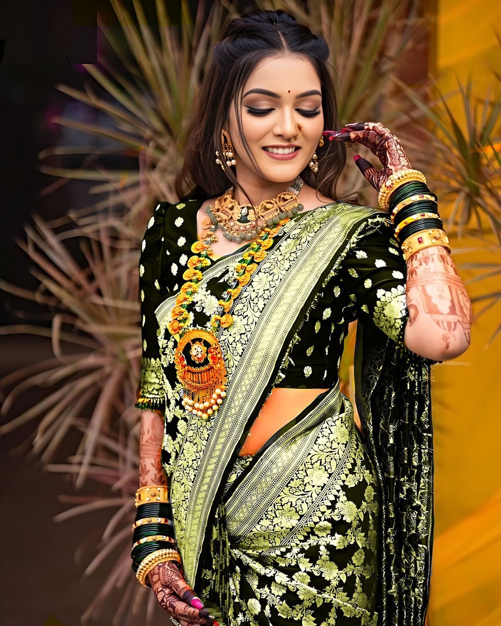Woven Banarasi Art Silk Saree (Black)