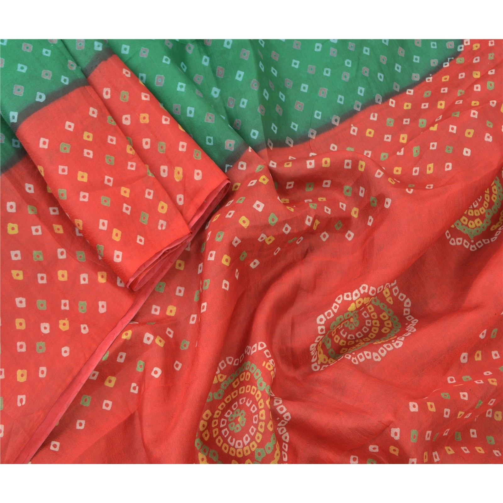 Sanskriti Vintage Red Sarees Pure Silk Gujrat Rajasthan Bandhani Print 5Yd Sari
