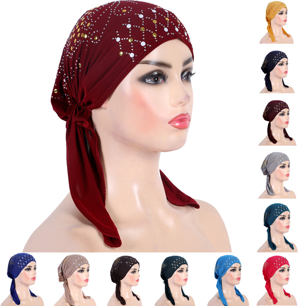 Muslim Underscarf Hijab Bone Bonnet Inner Cap Women Rhinestone Under Scarf Hat