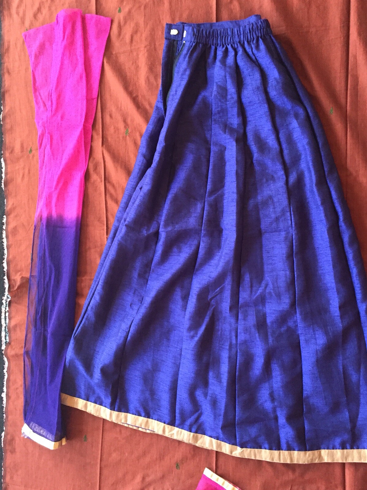 Pink/Gold/Blue Designer silk lehenga 3 piece set with embroidery and sequins