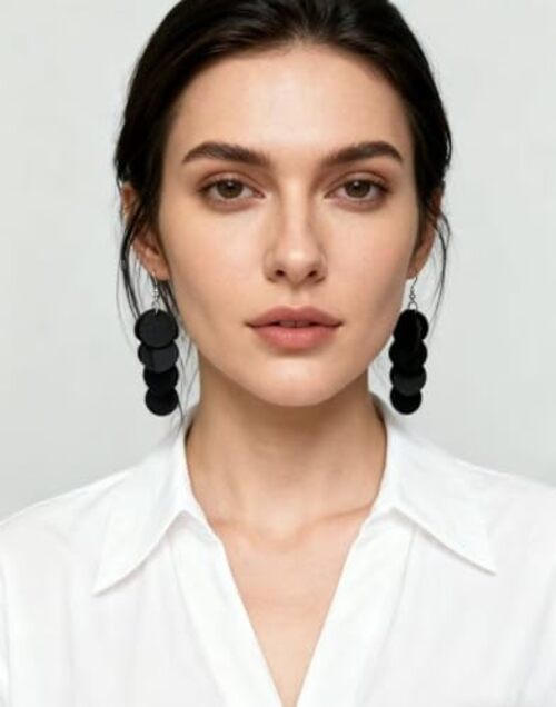 Bohemian Wooden Layered Disc Dangle 6 Circle Round Wooden Drop Earrings