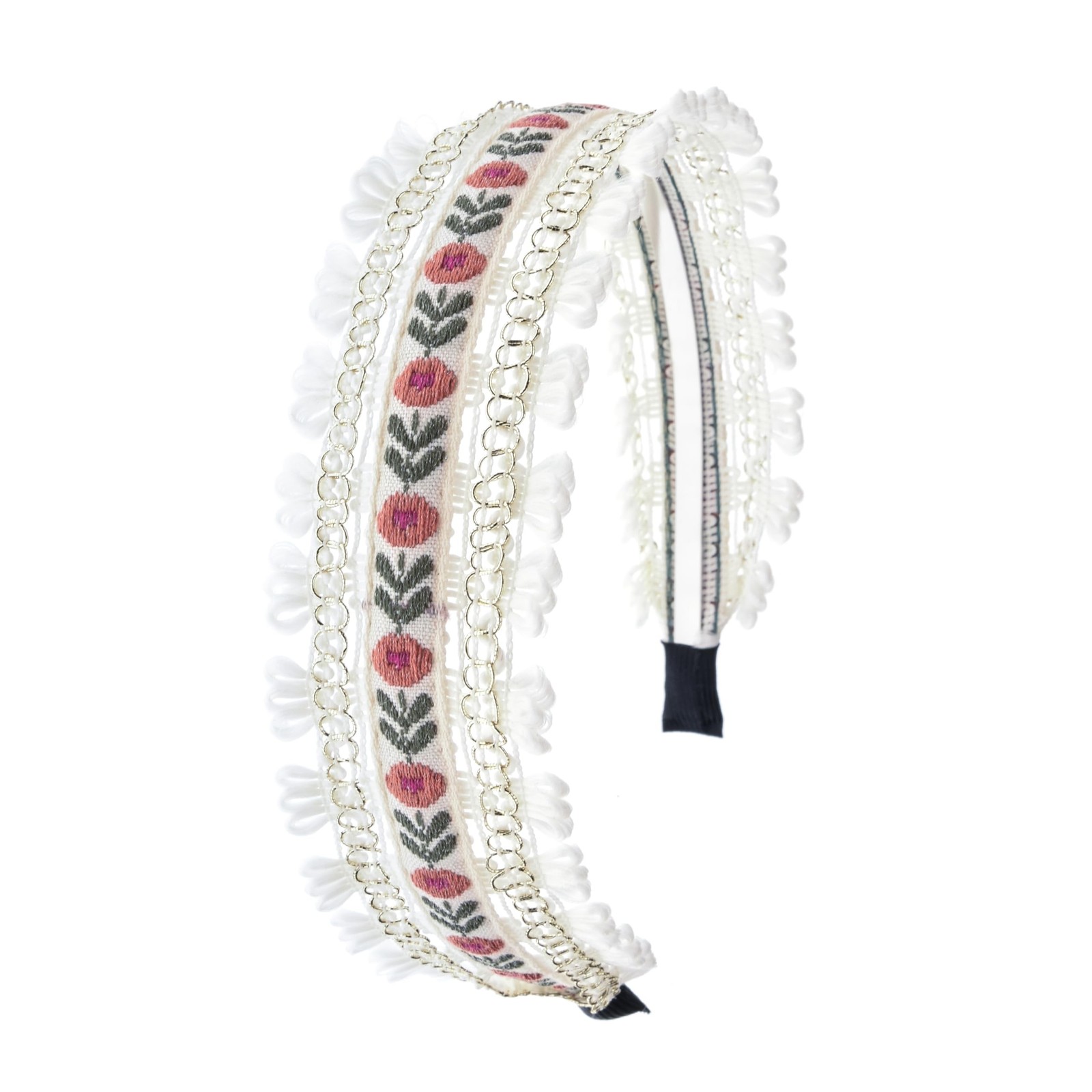 Boho Ethnic Wind Embroidery with Floral Headband Non-slip Elastic White Metal…