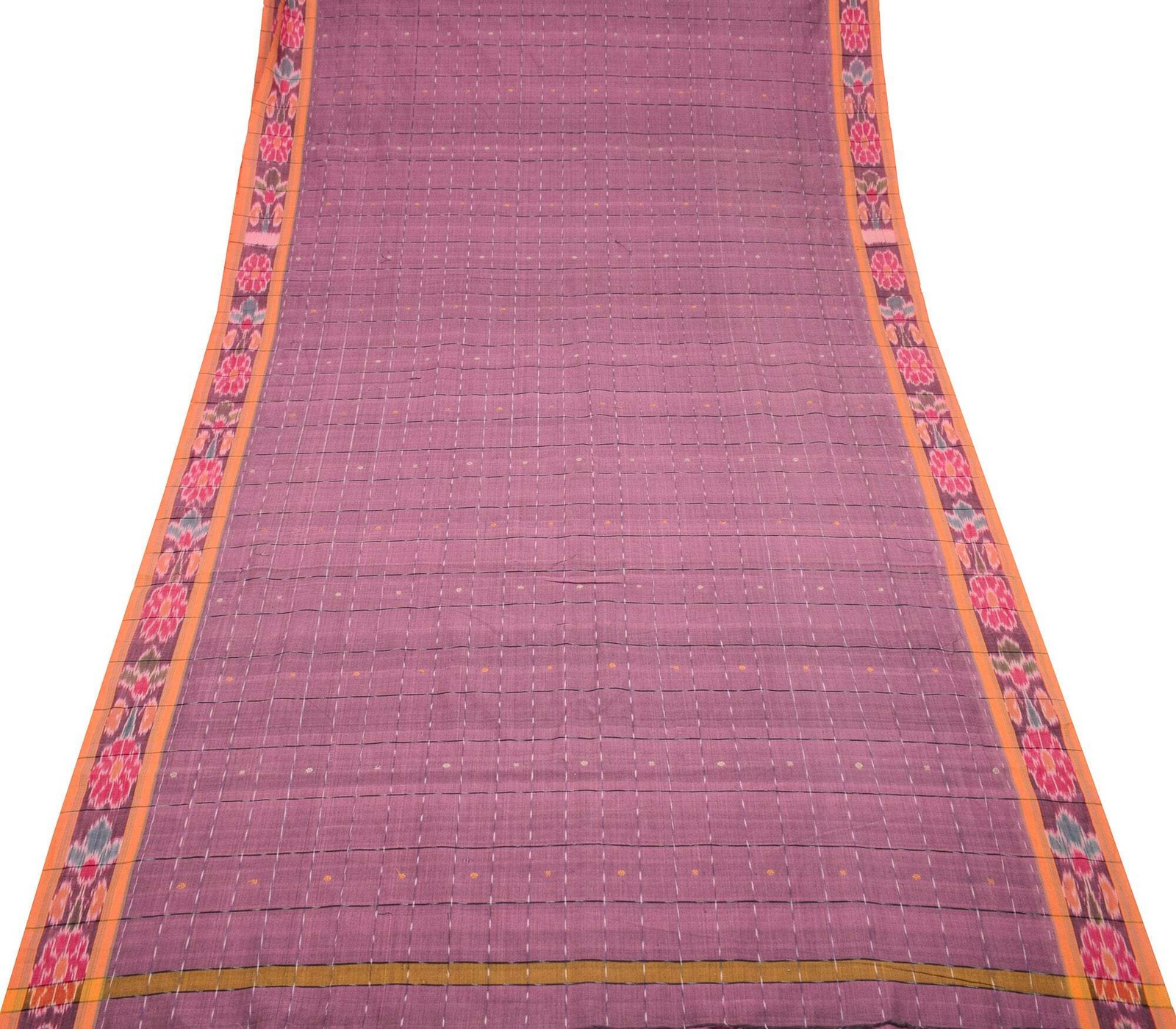 Sushila Vintage Pink Saree Pure Cotton Silk Sambalpuri Ikat Sari Craft Fabric