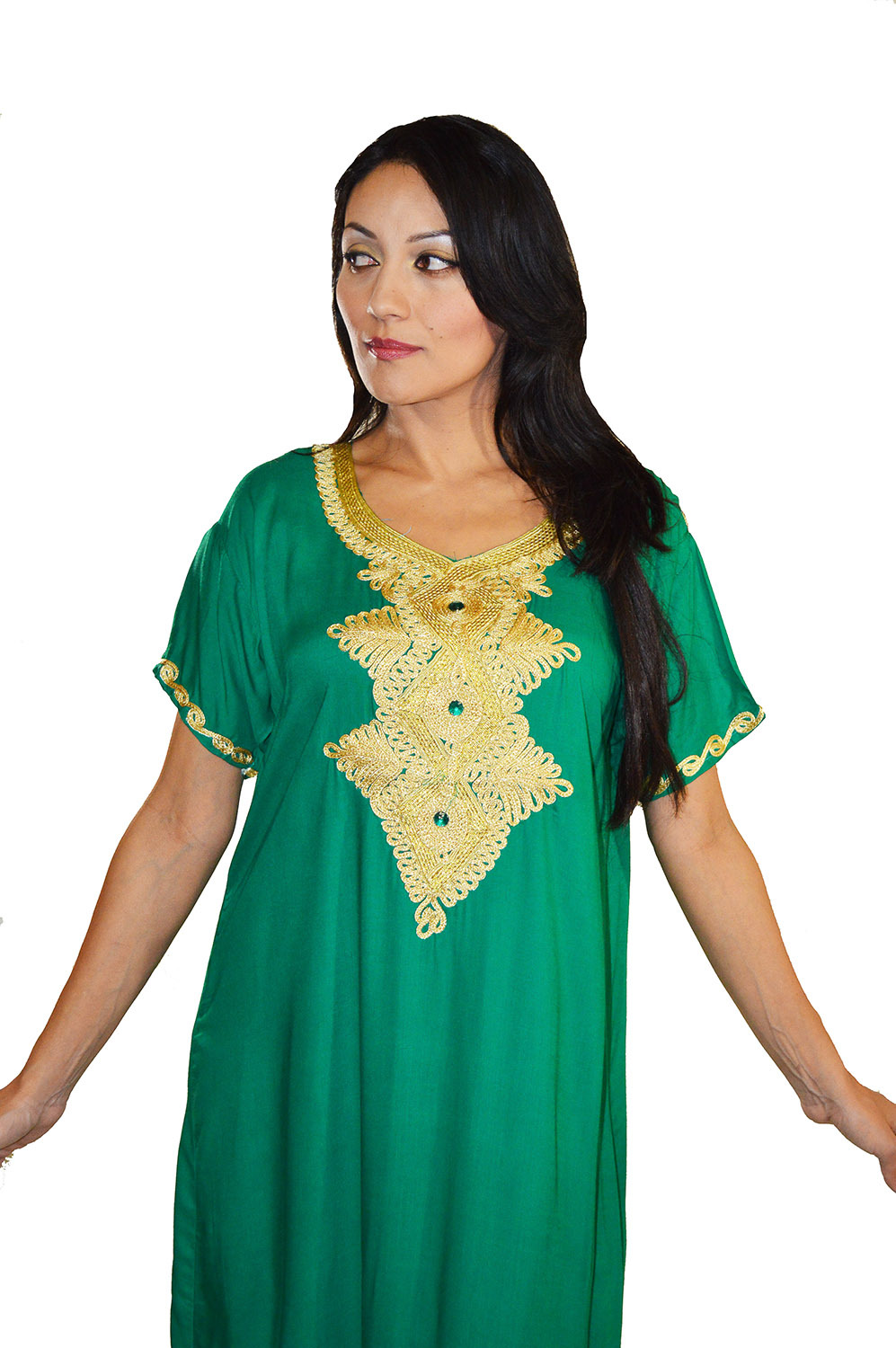 Moroccan Caftan Kaftan Dress Abaya African Womens Casual Gown Handmade Green