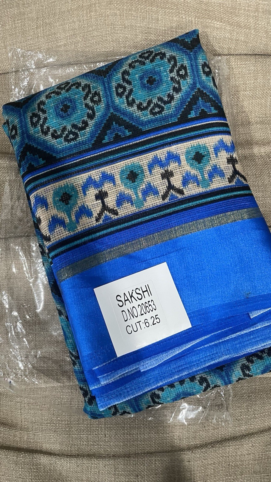 New Indian Saree Fabric Unstitched Blue Ikat Geometric Print