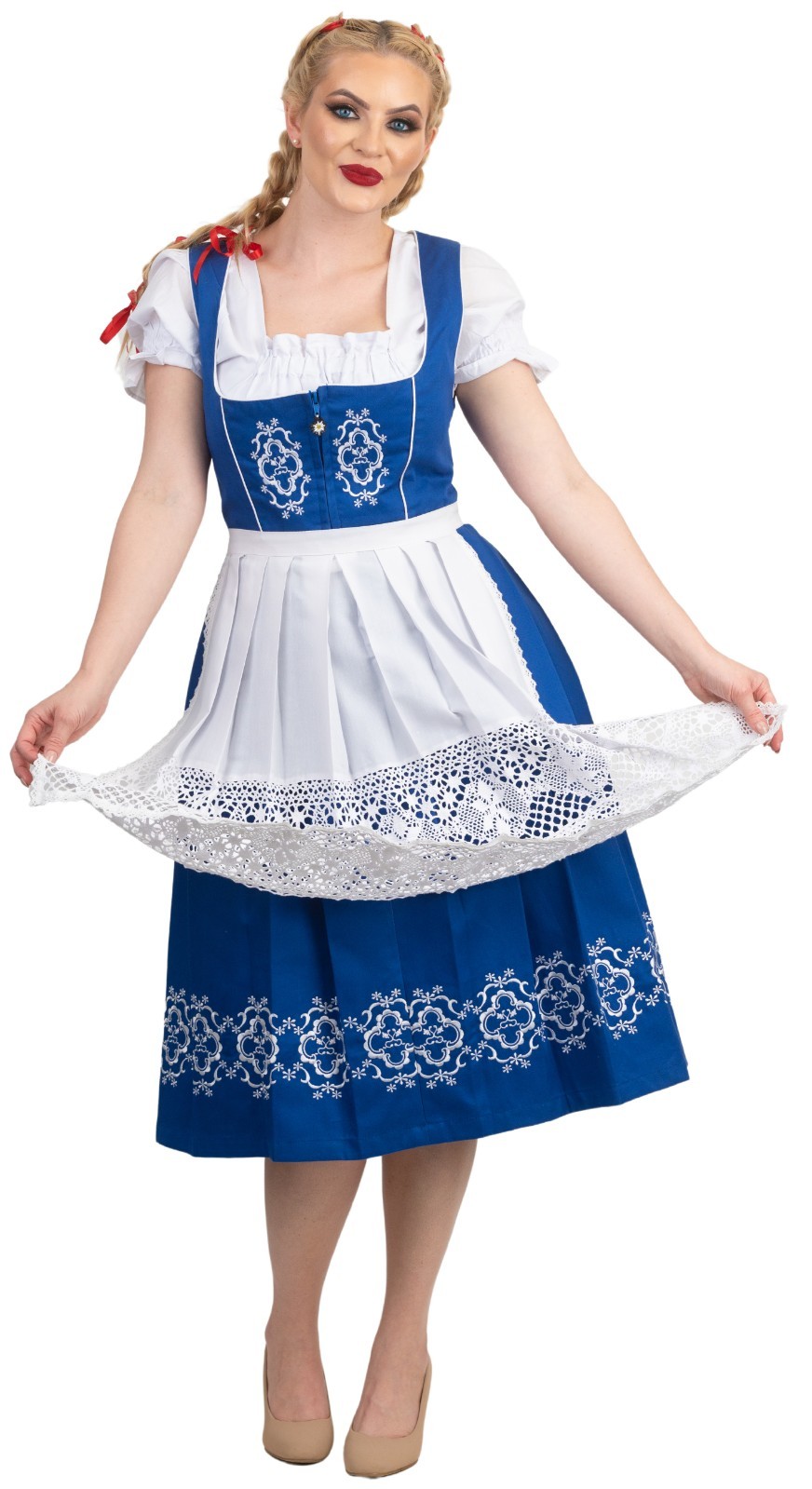 2XL XXL 22 ELEGANT German Dirndl Dress EMBROIDERED Oktoberfest Long Blue Party