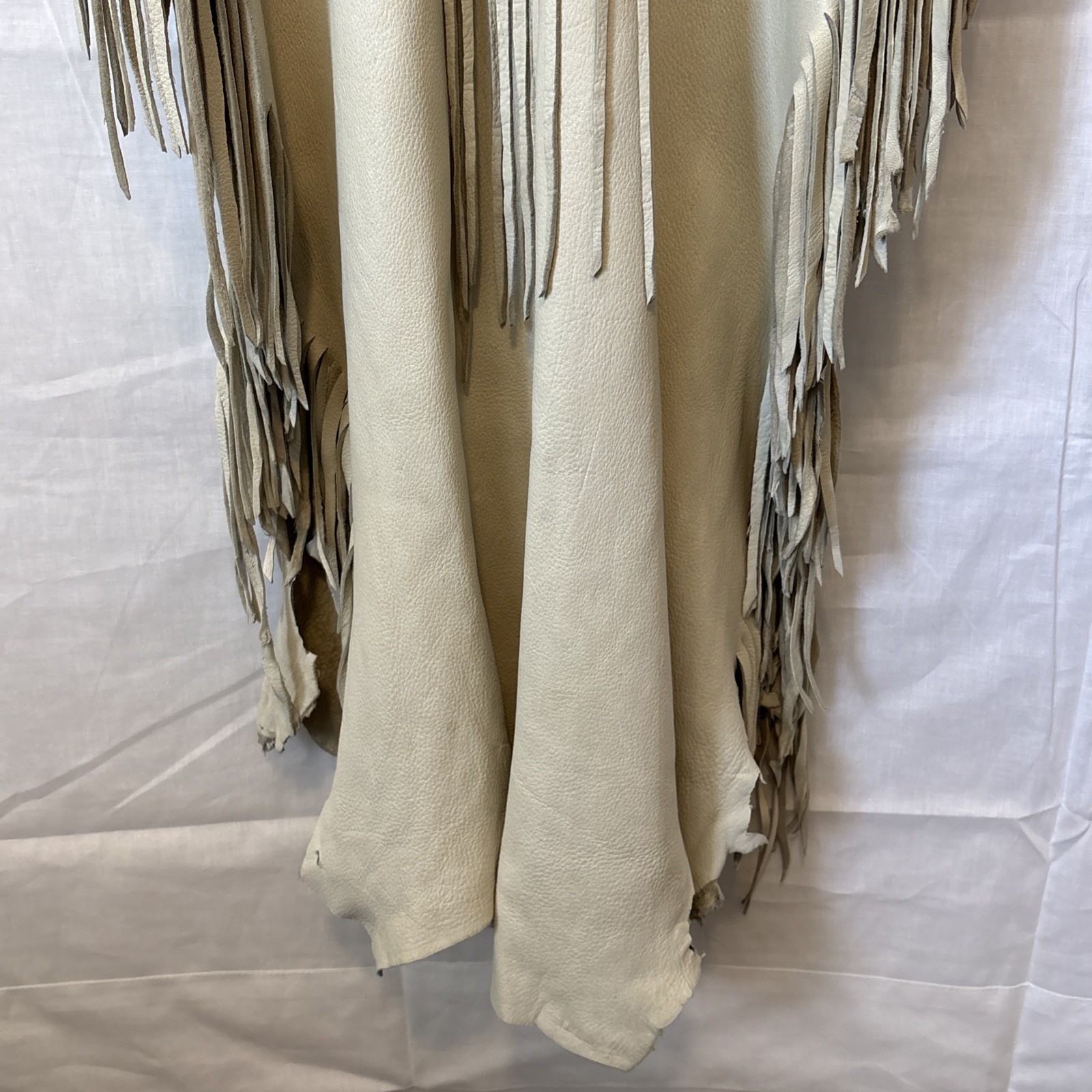 Native American Ivory DoeSkin Beaded Horse Hair Fringe Wedding Dress Medium 8-10