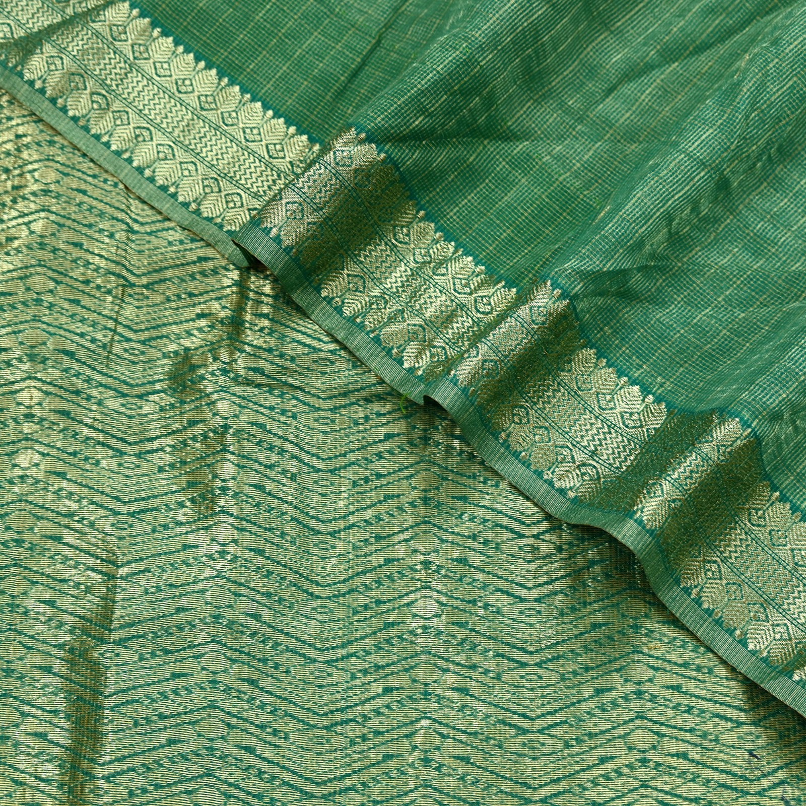 Vintage Heavy Sarees Green 100% Pure Silk Hand Woven Kanjivaram Sari Fabric 5yd