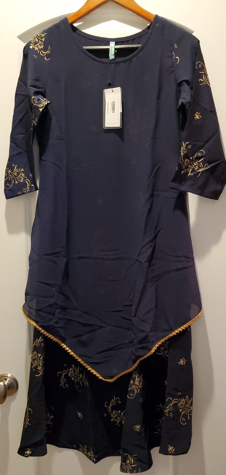 Janasya Kurta Women’s Size XS Navy Blue /gold NWT
