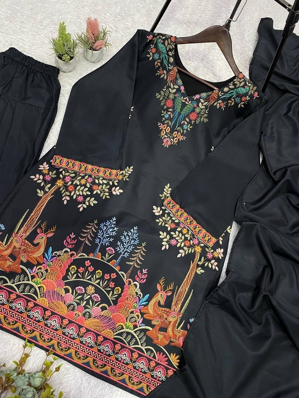Indian Pakistani Readymade Stitched Party Wear Salwar Kameez Dress Black XL