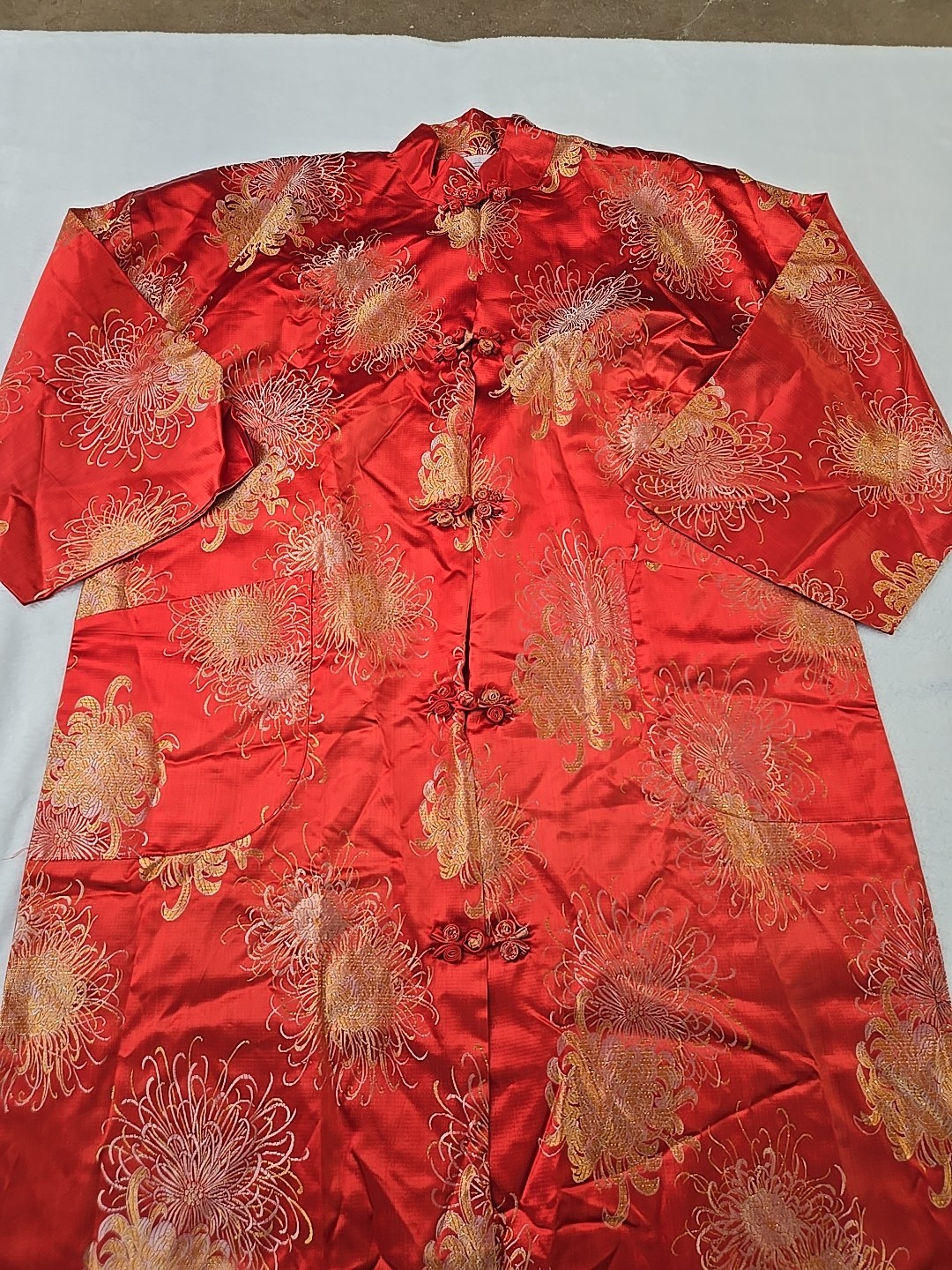 Vtg Mid-century Japanese Made Robe Womans Sz Large Hostess Coat Crysanthemum