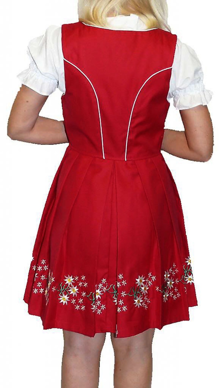 S 6 EMBROIDERY Short Red German Dirndl Dress Oktoberfest Waitress Holiday /3 Pcs
