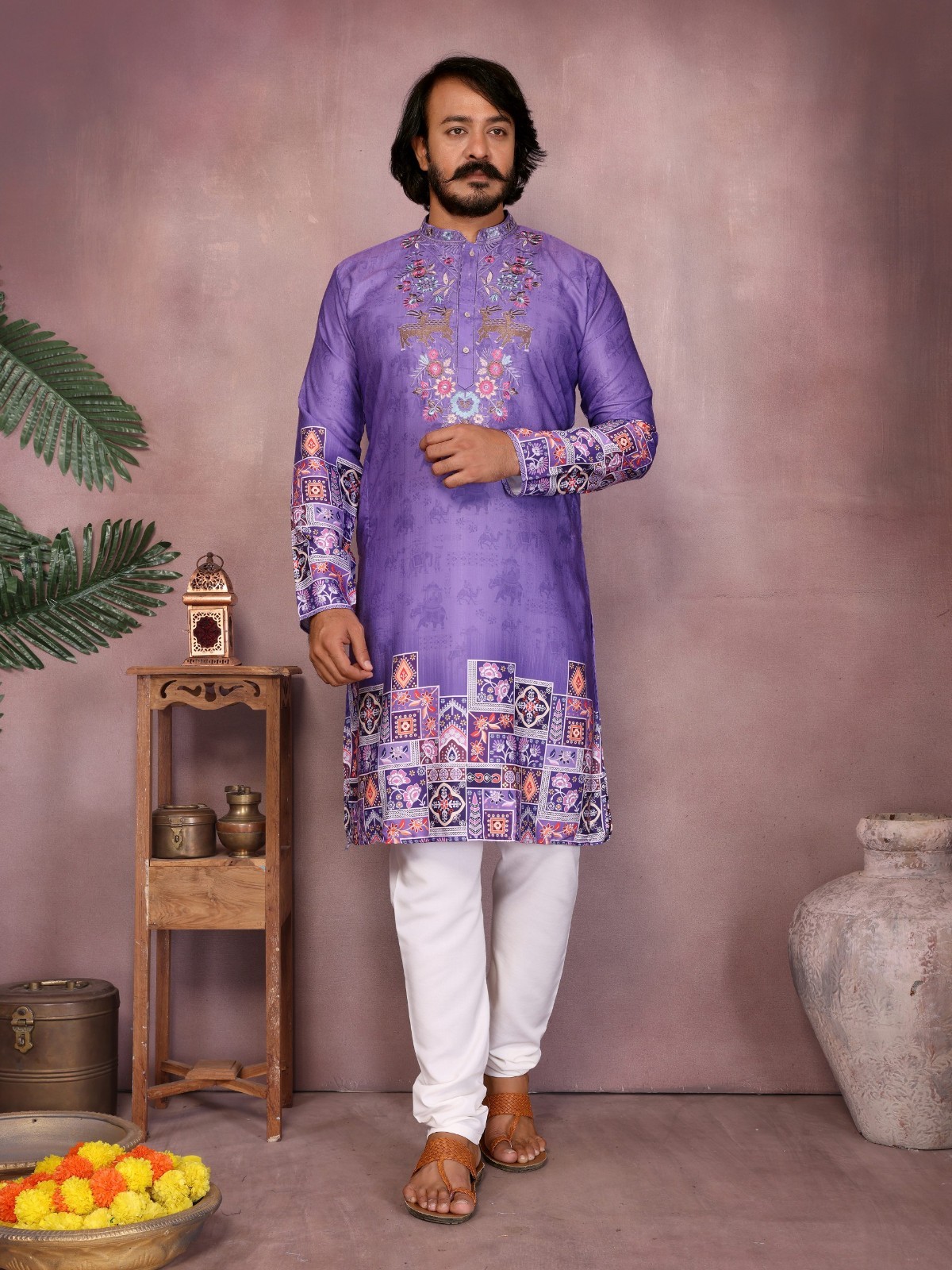 Indian Men’s Ethnic Kurta Pajama Set Wedding Wear Pakistani Sherwani Style Party