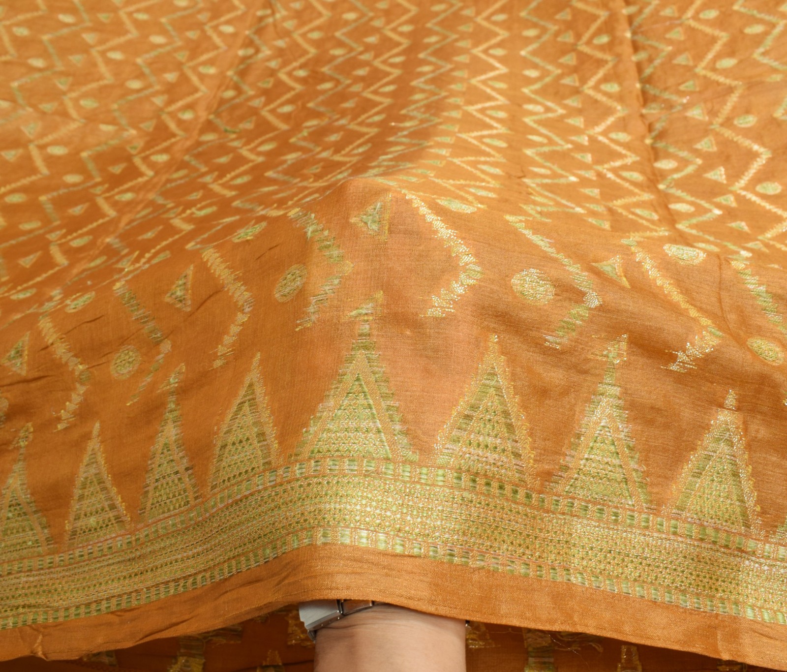 Sushila Vintage Mustard Saree Pure Tussar Silk Woven Geometrical 6Yd Sari Fabric