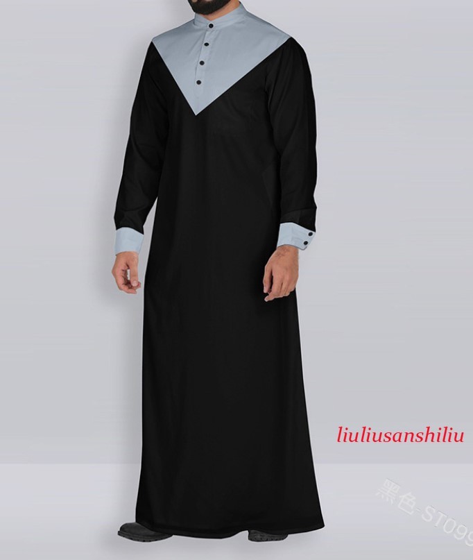 Men’s National Costume Long Sleeve Muslim Clothing Arab Kaftan Long Dress Robe
