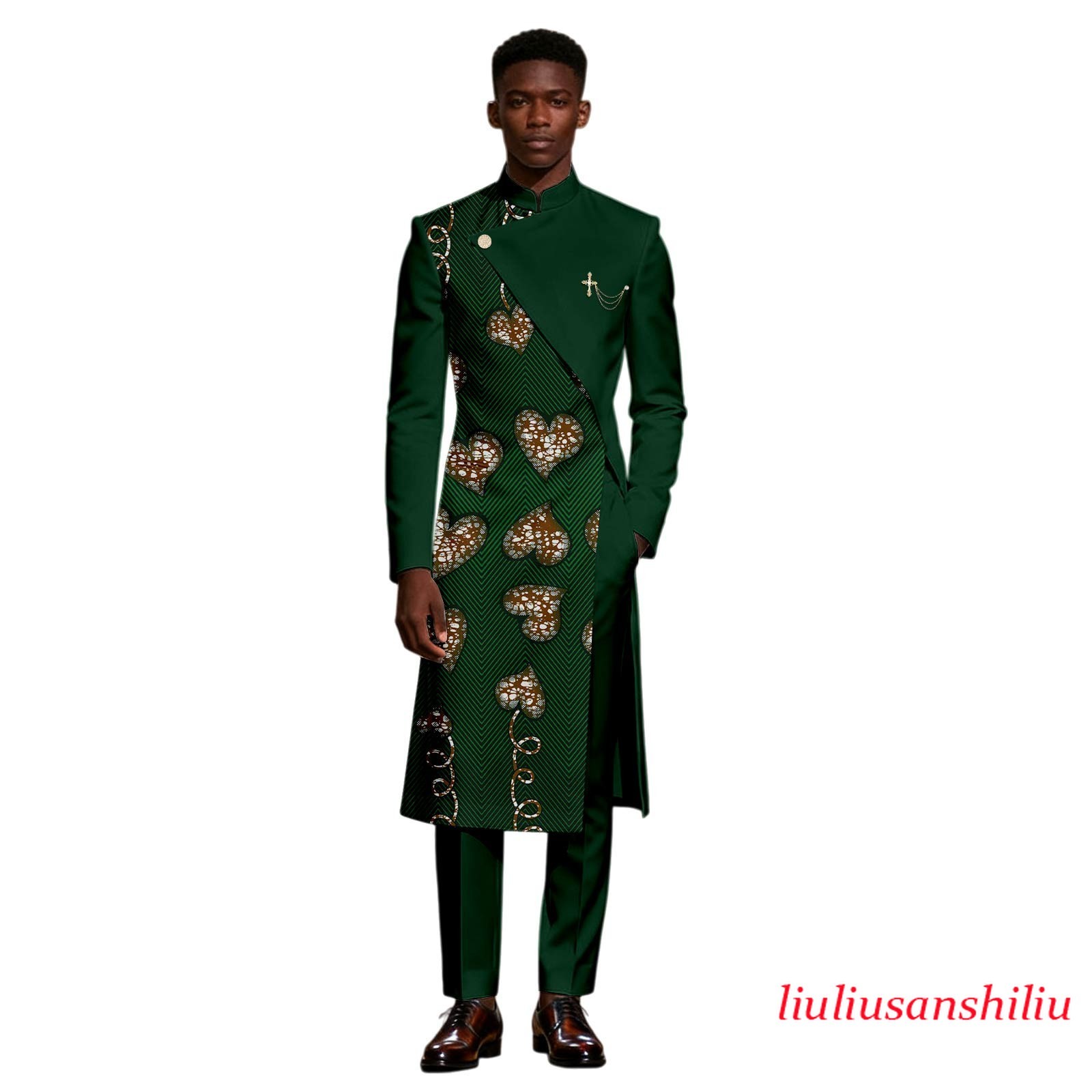 African Suits for Men Dashiki Printed Long Jacket and Pants 2 Piece Set African