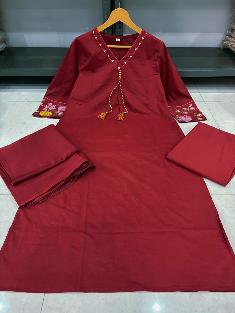 Women’s Maroon Kurta Pant Dupatta Set Indian Ethnic Suit Casual Festive