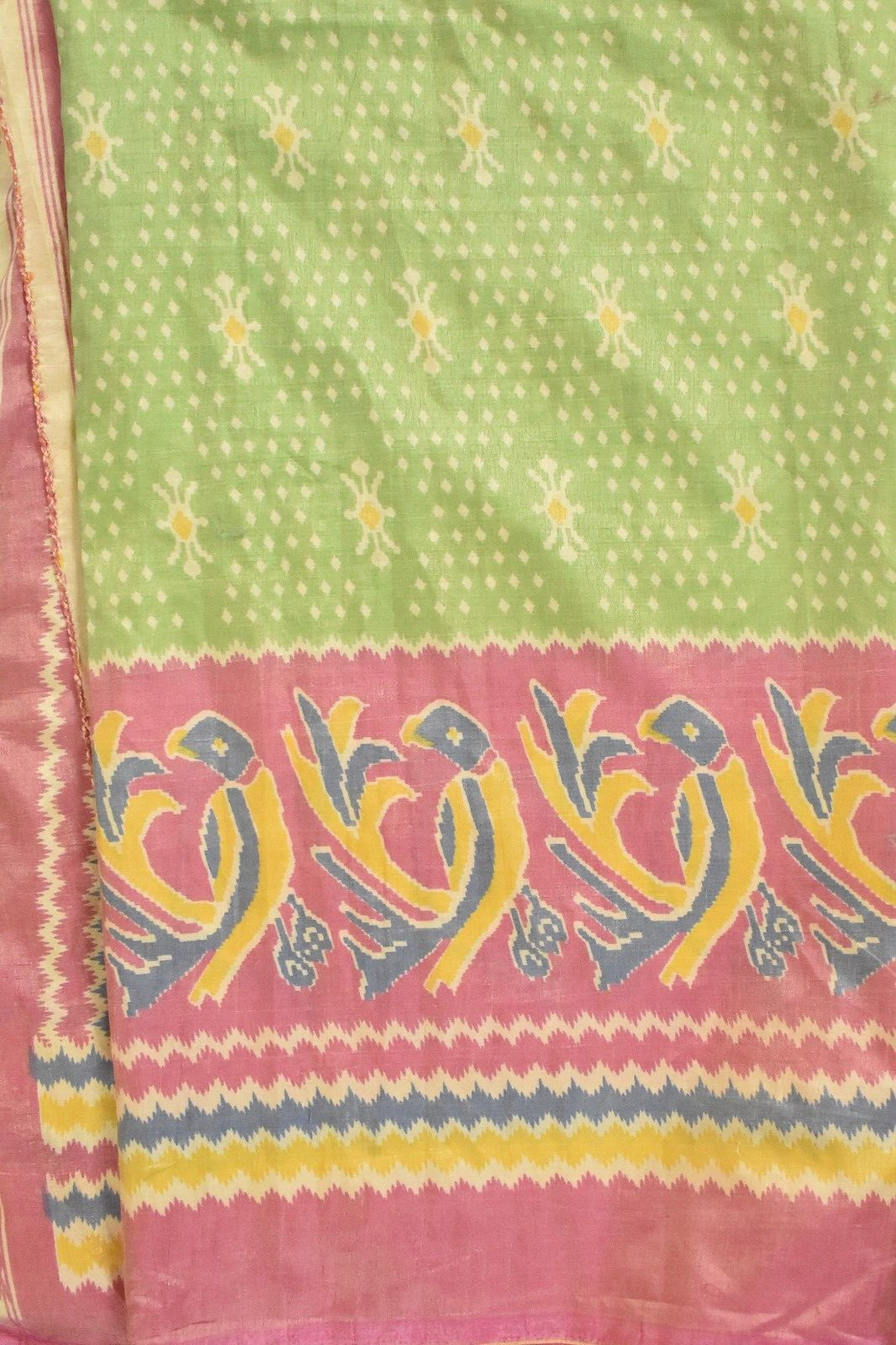 FNC Vintage Green Sambalpuri Ikat Sarees Handwoven Art Silk Sari Fabric Antique