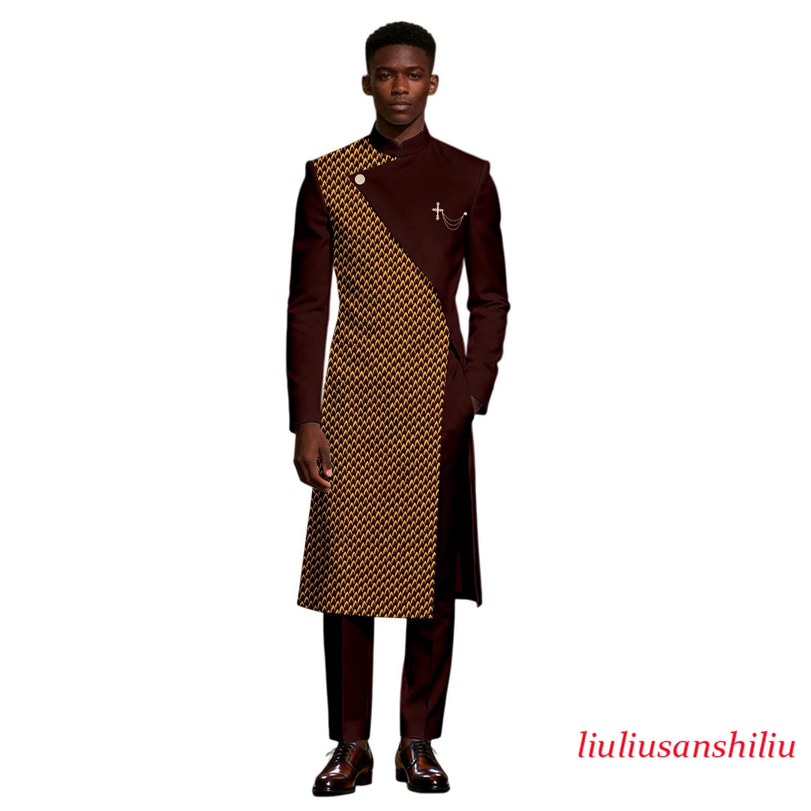 African Suits for Men Dashiki Printed Long Jacket and Pants 2 Piece Set African