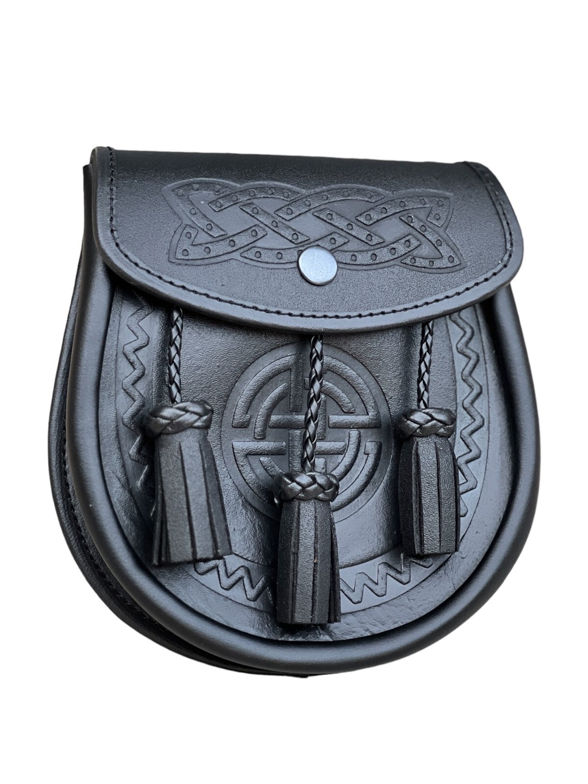 Scottish Handmade Sporran Black Leather With Chain Strap