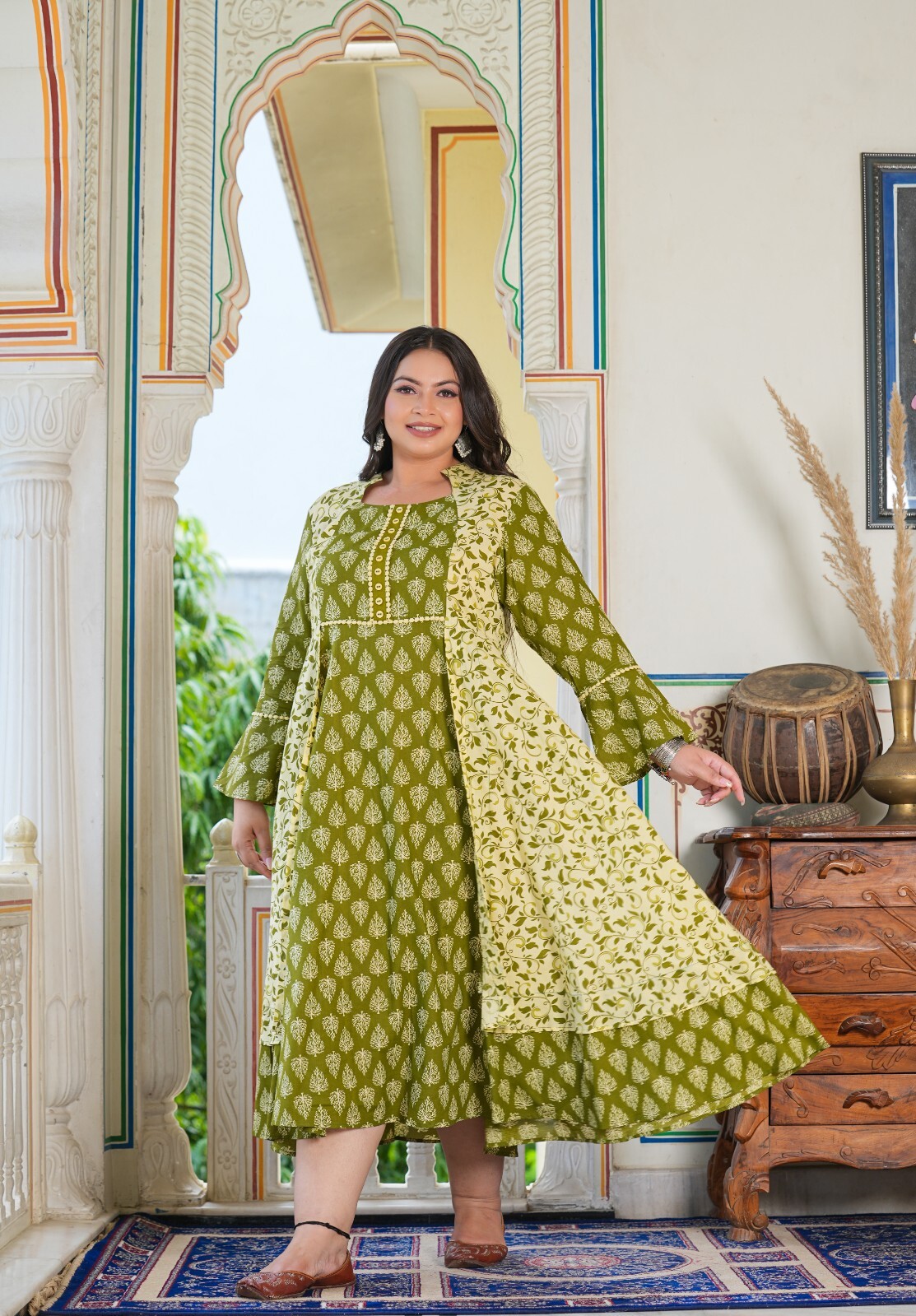 Anarkali Kurti – Plus Size Floral Printed Jacket Style Kurti by YASH GALLERY