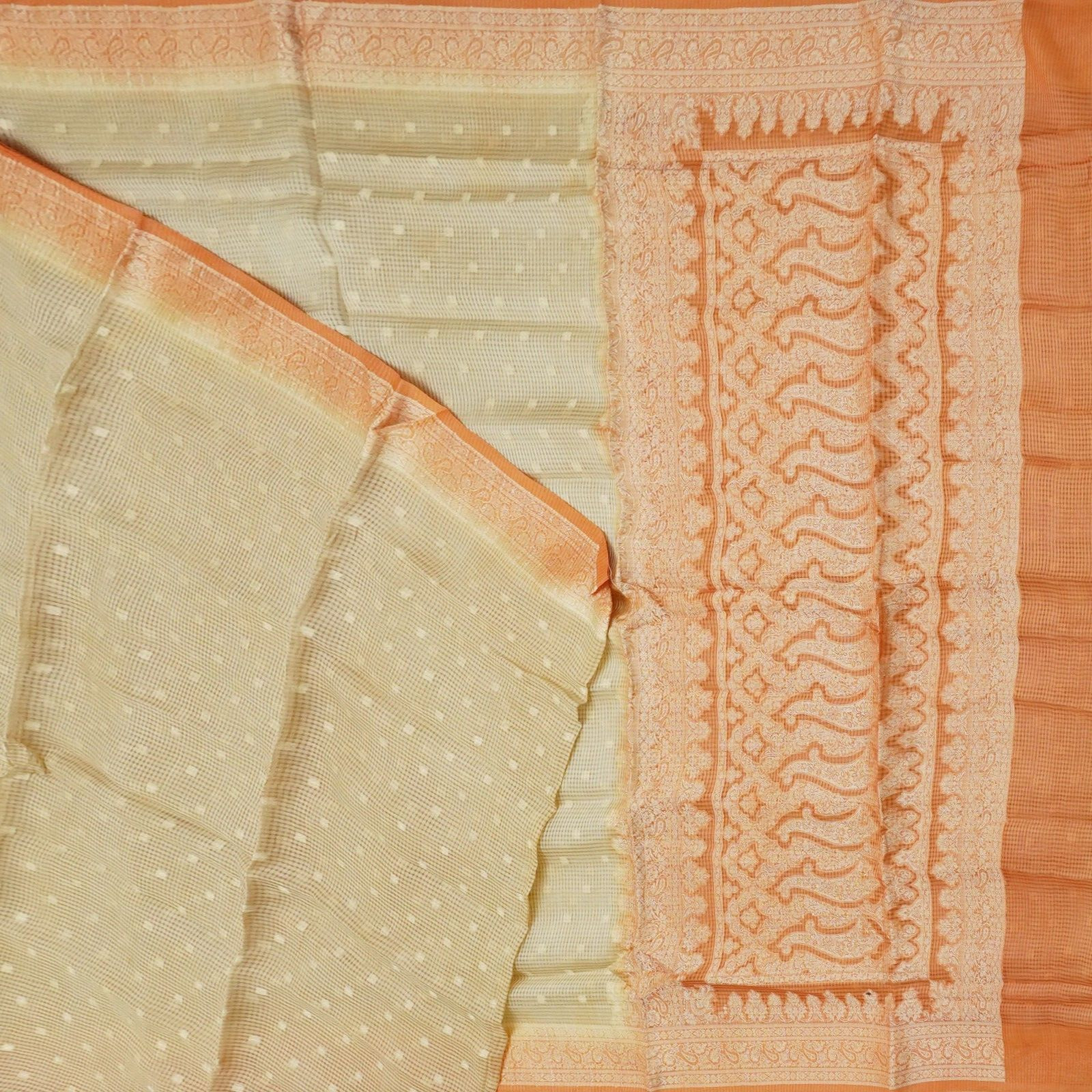 Namaste Vintage Beige Sarees 100% Pure Silk Woven Net Sari 5YD Craft Fabric