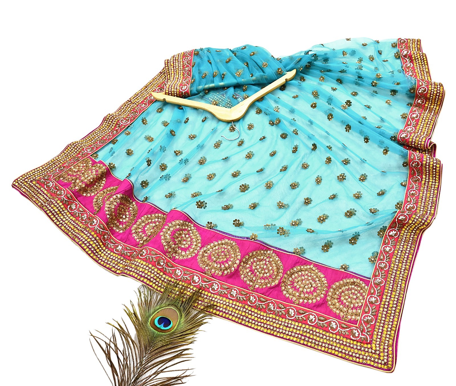 Indian Heavy Beige blue Pure Silk/Net Hand Embroidered Designer Lehenga 3pcs set
