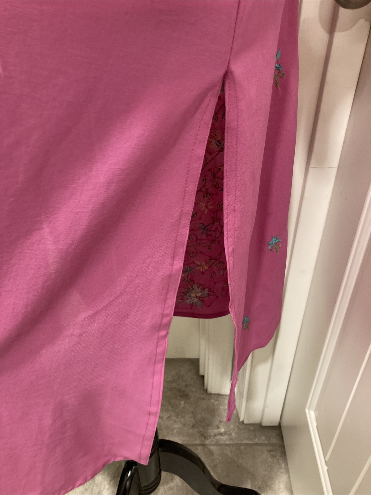 Beautiful Pink Turquoise Embroidered Unlined Tunic 3 pc Salwar Kameez No Size