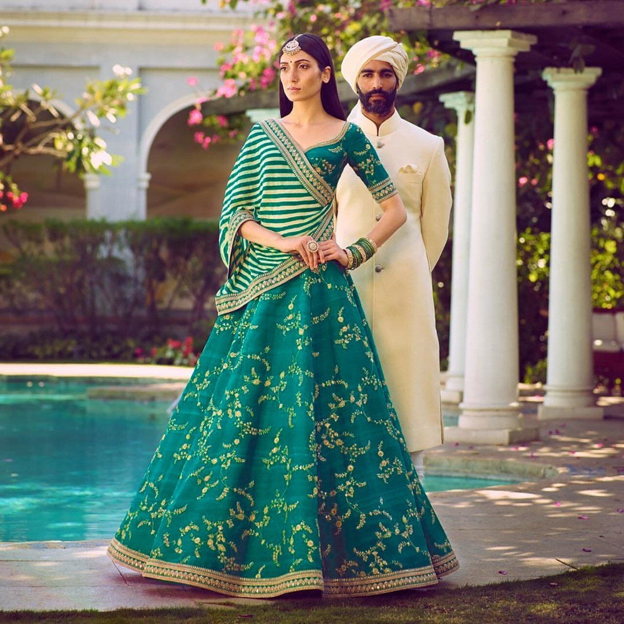 Sabyasachi Inspired Mulburry silk lehnga with Dori, Zari thread & glitter sequin