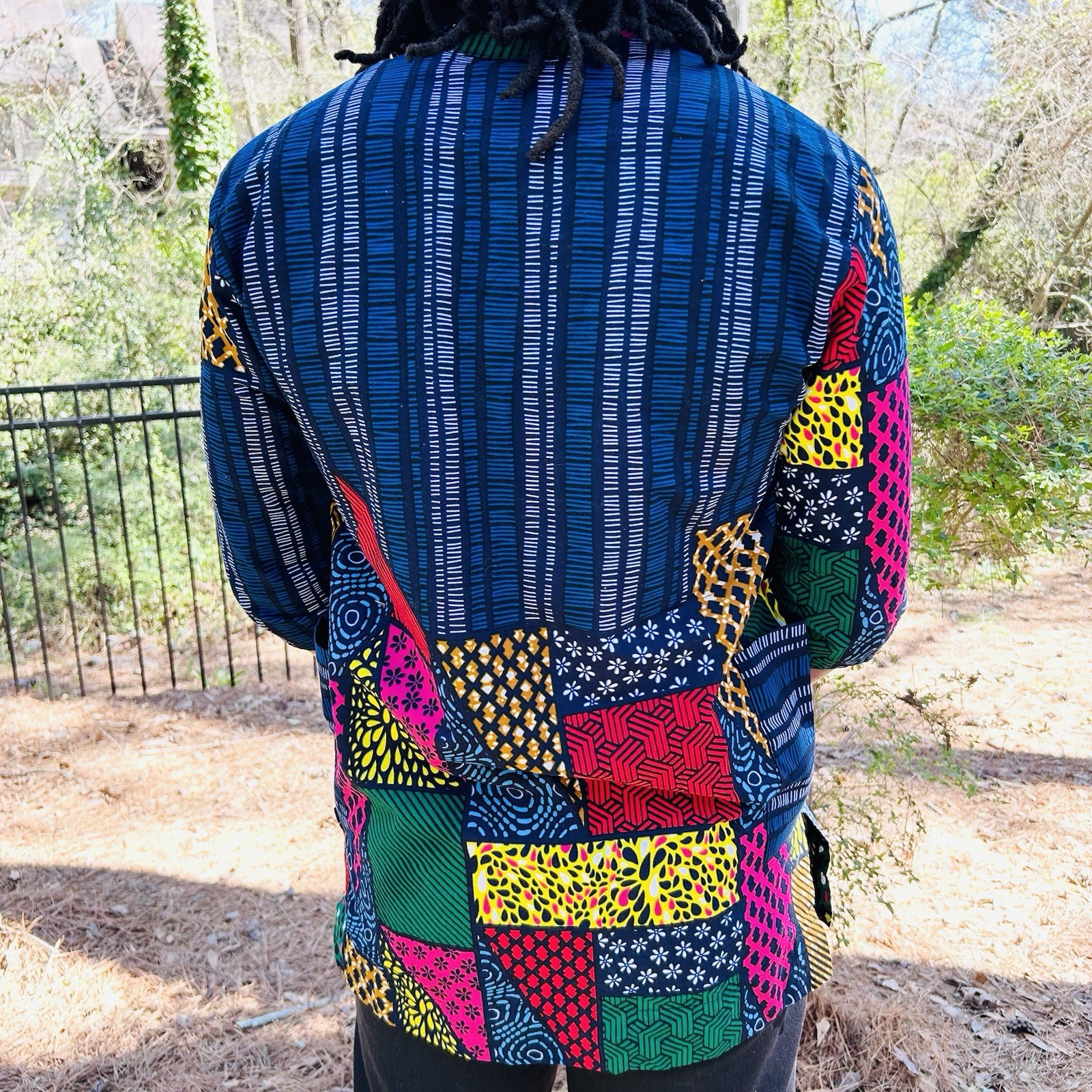 Blue African Print Unisex Shirt w/ Multi Color Design