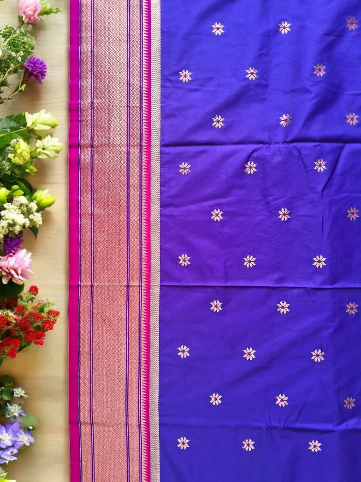 Soft Indian Paithani Silk Zari Meenakari Weaving Saree,Rich Pallu Contrast Saree