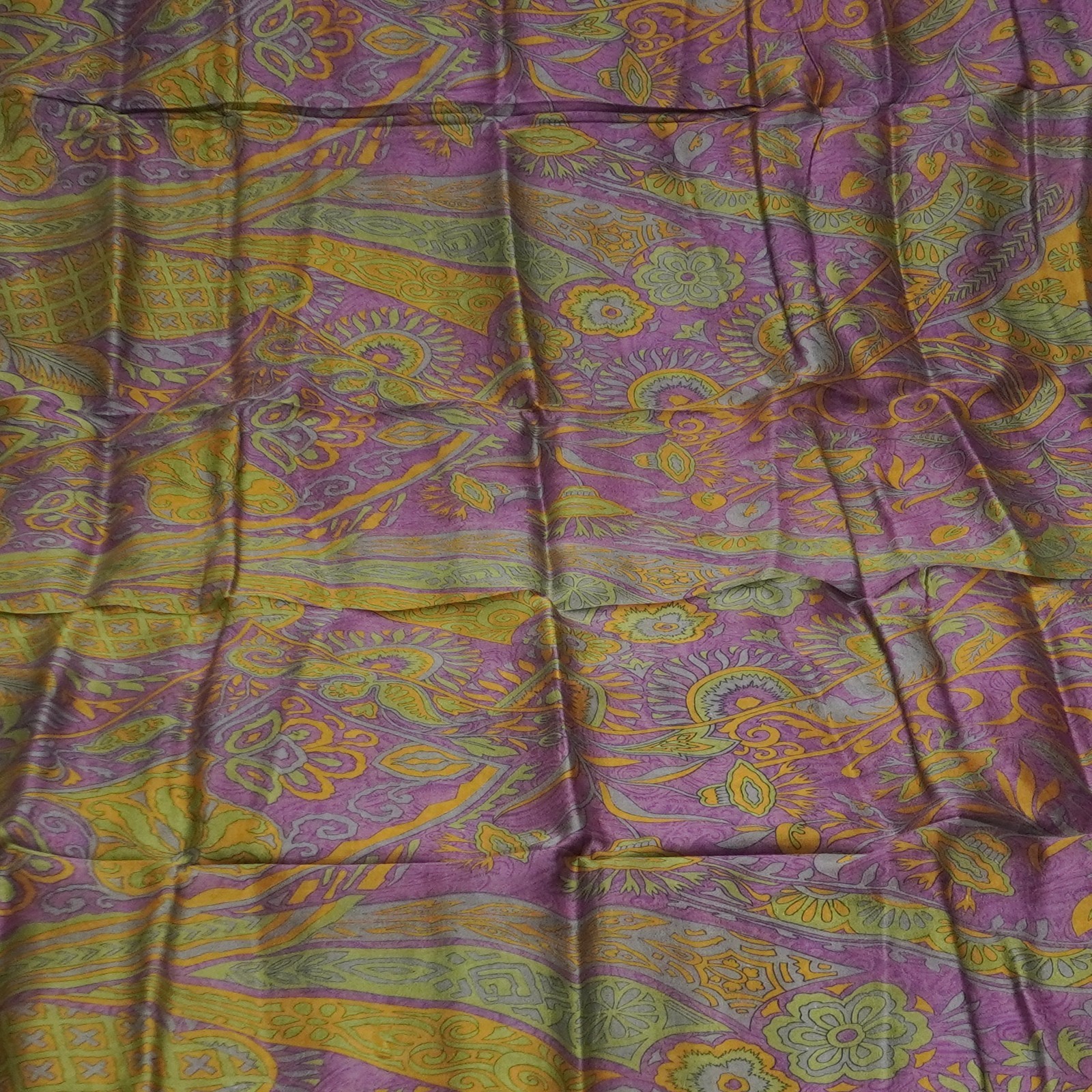Vintage Purple Sarees 100% Pure Silk Printed Indian Sari 5YD Decor Craft Fabric