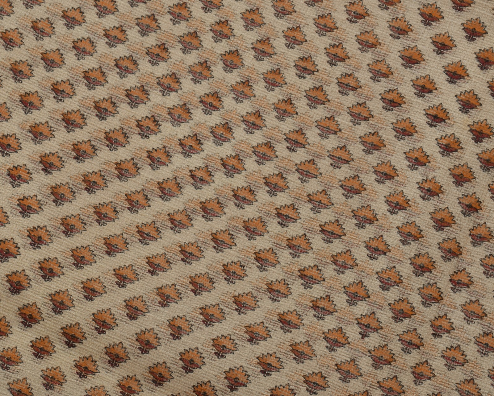 Sushila Vintage Cream Saree 100% Pure Cotton Hand Block Printed Floral Fabric