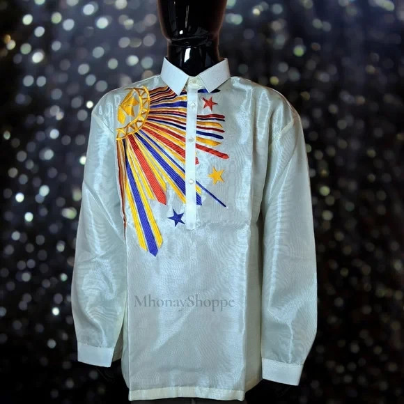 Filipino Barong Tagalog Piña Organza Sun Ray Embroidery