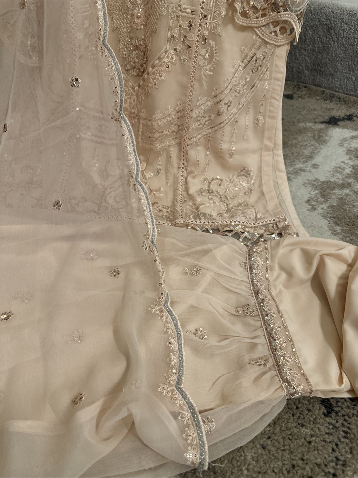 Pakistani Chiffon Embroidered Dress Bust 42 with Chiffon Duppatta for Women New