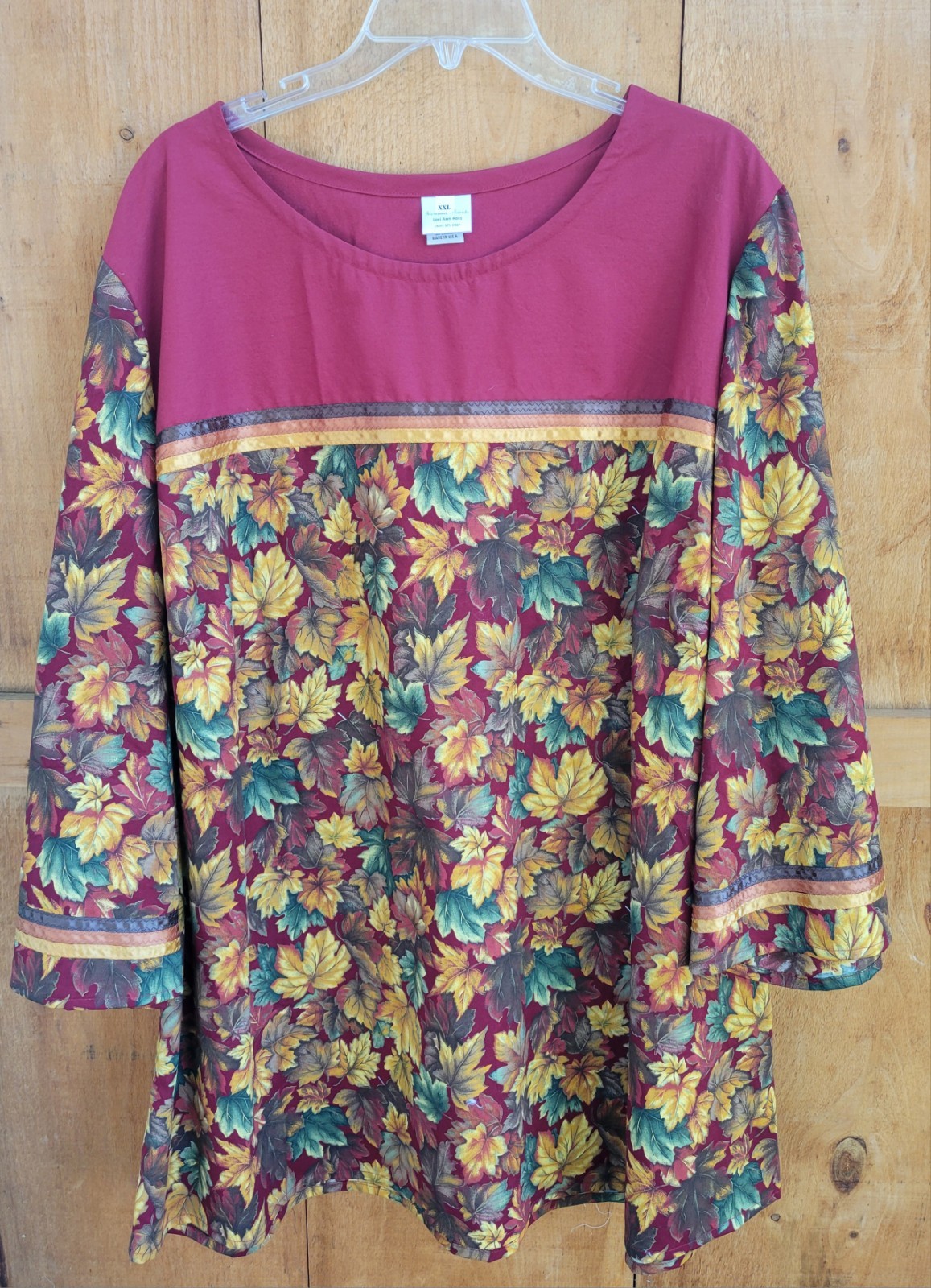 Woman’s Autumn Leaves Print ribbon shirt Size XXL powwow regalia FREE SHIPPING