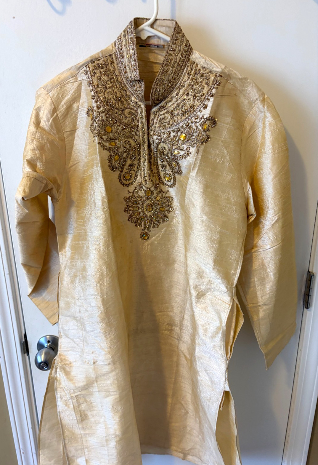 Kurta Gold 40 Large Medium Silk Embroidered Kurti Kameez Satguru Men Pockets