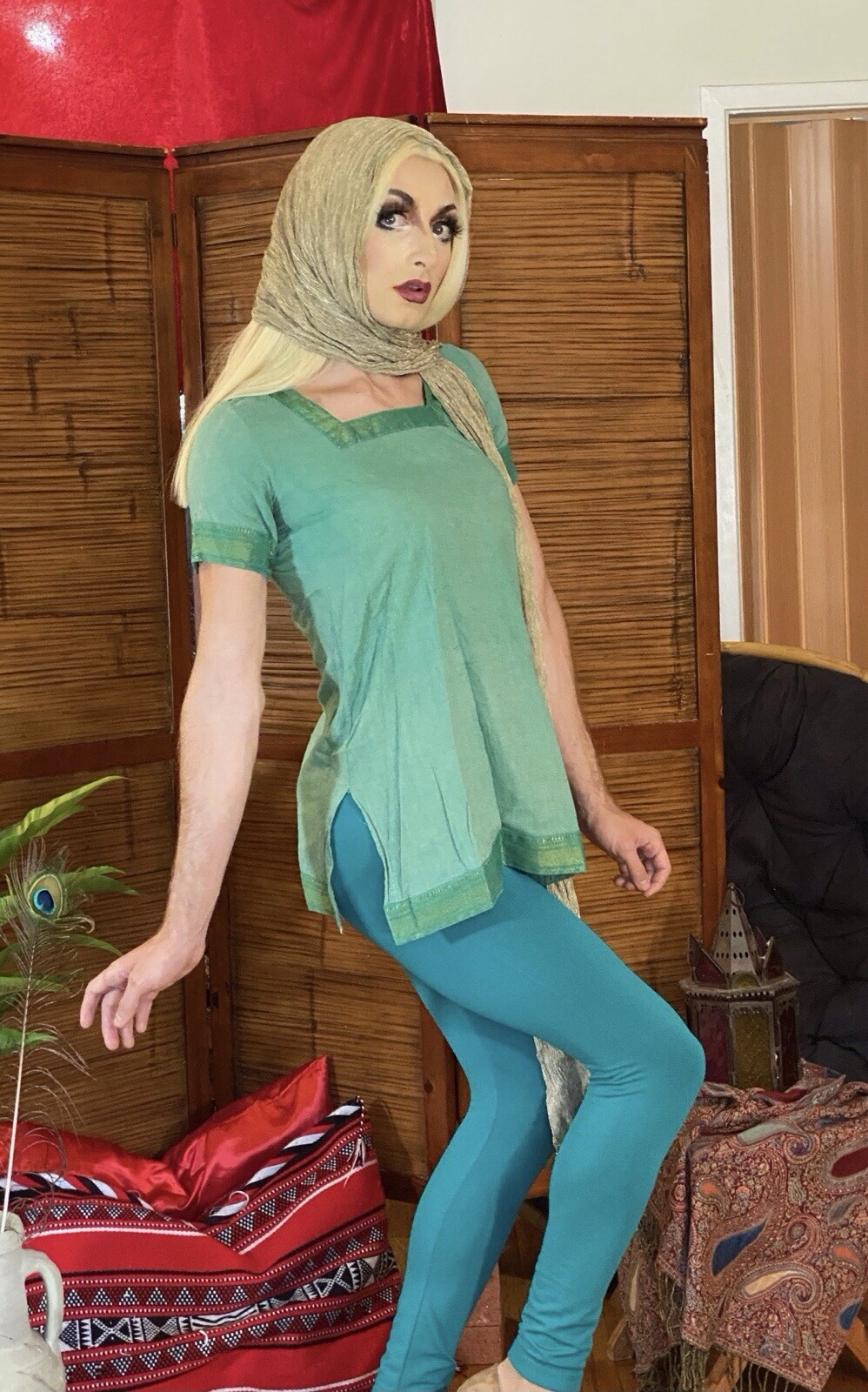 Two-toned Turquoise Teal Kurti Shirt With Zari Border