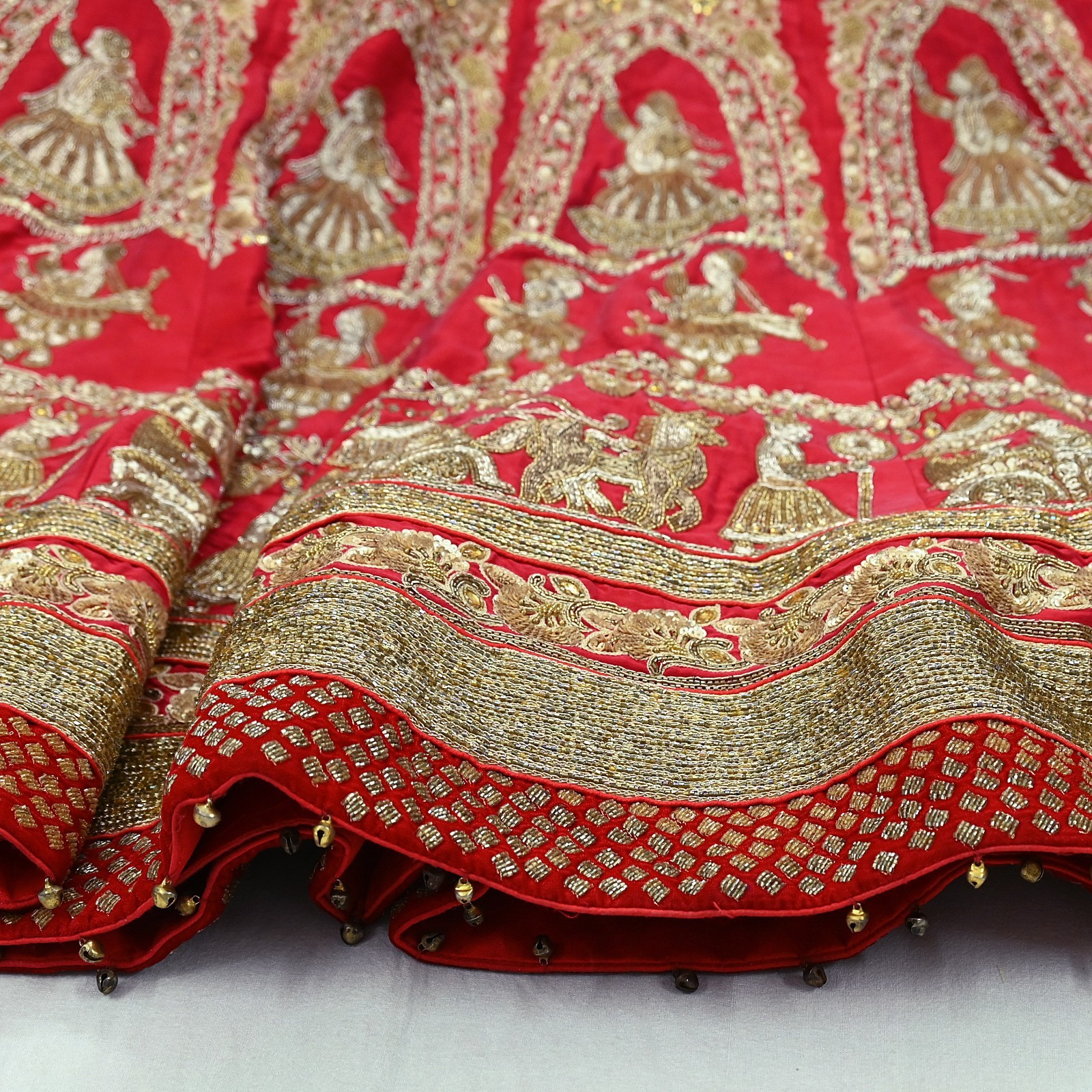 Indian Wedding Red Net/Satin Silk Hand Embroidered Designer Lehenga 3pcs set