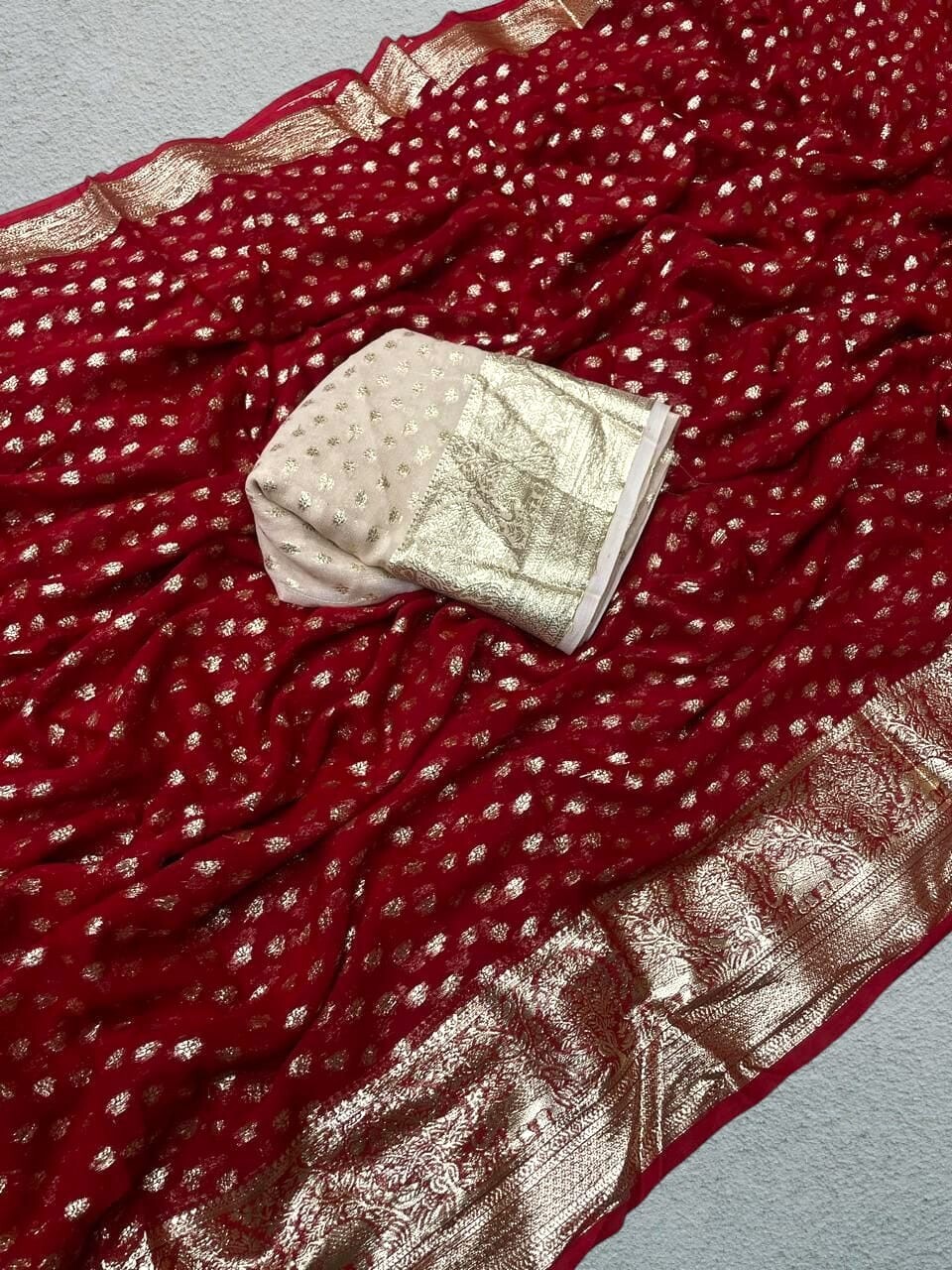 Viscose Georgette Saree,All-Over Small Butti Work Saree