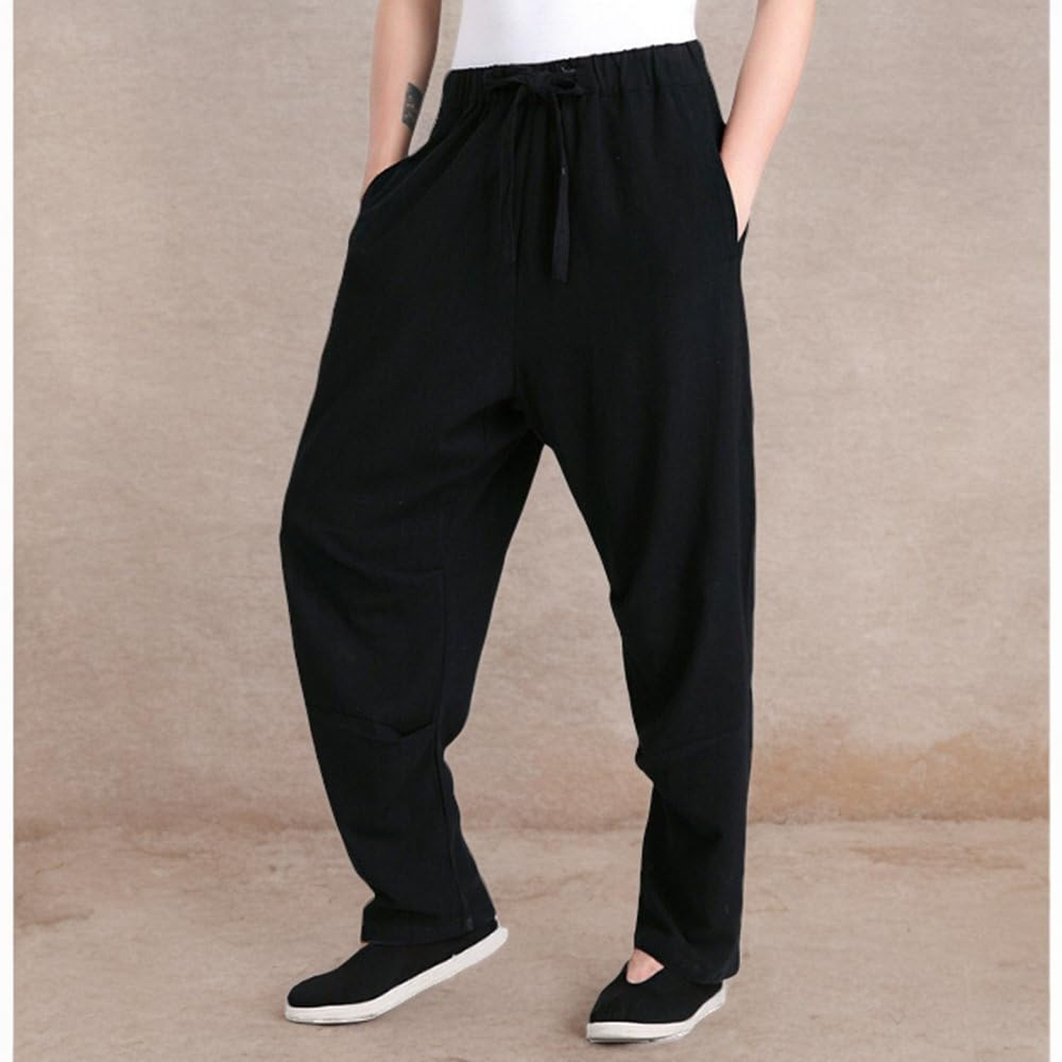 ZooBoo Men’s Martial Arts Pants Kung Fu Linen Trousers Tang Suit Pants Medium