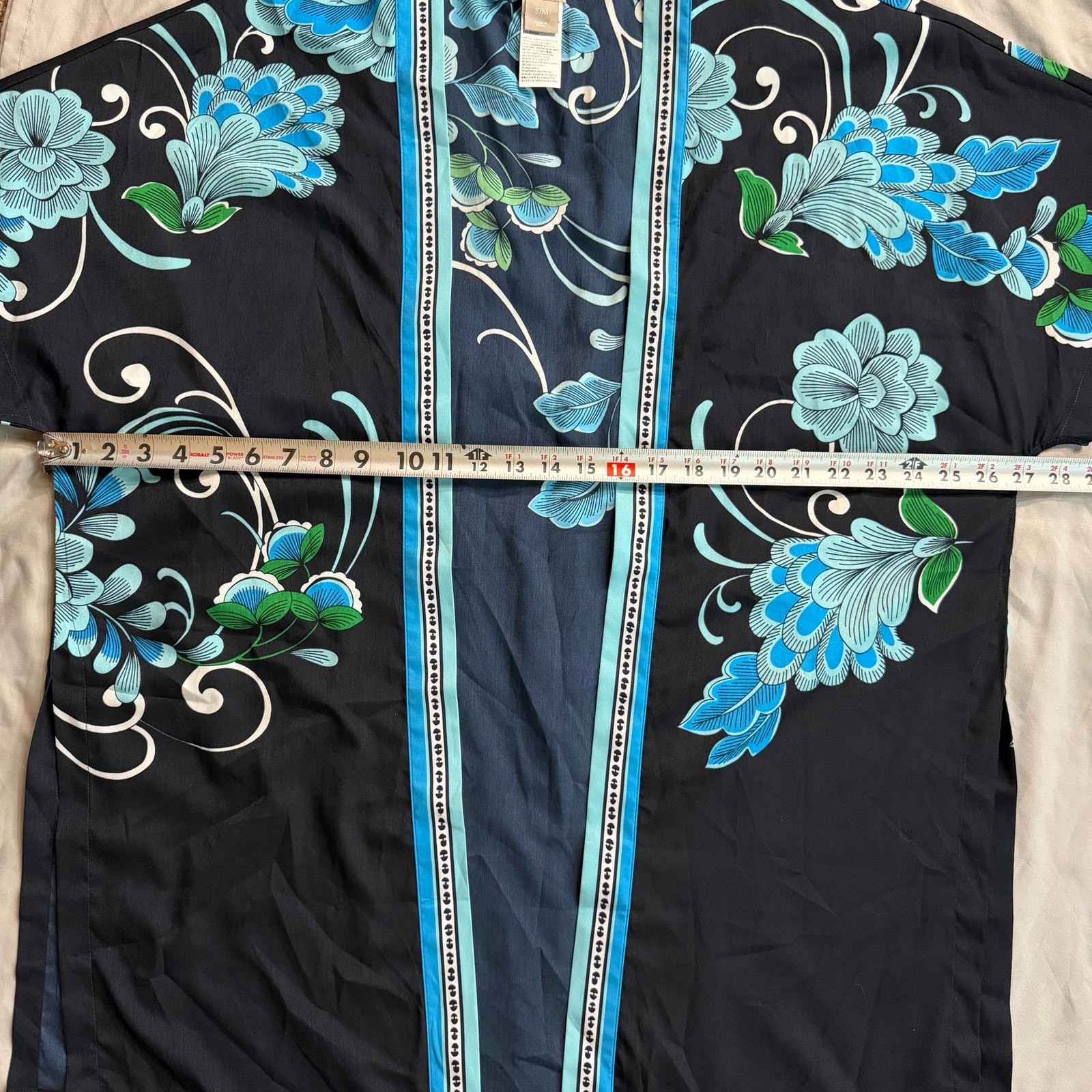Chico’s Floral Open Front Kimono Cover Up Blue Black Women’s S/M